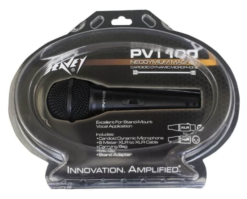 Peavey PVi 100 Dynamic Cardioid Mic with Clip, XLR Cable and Bag 2010s - Black