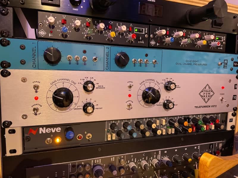 Pair of racked iconic Telefunken V672 microphone preamps channel strips!
