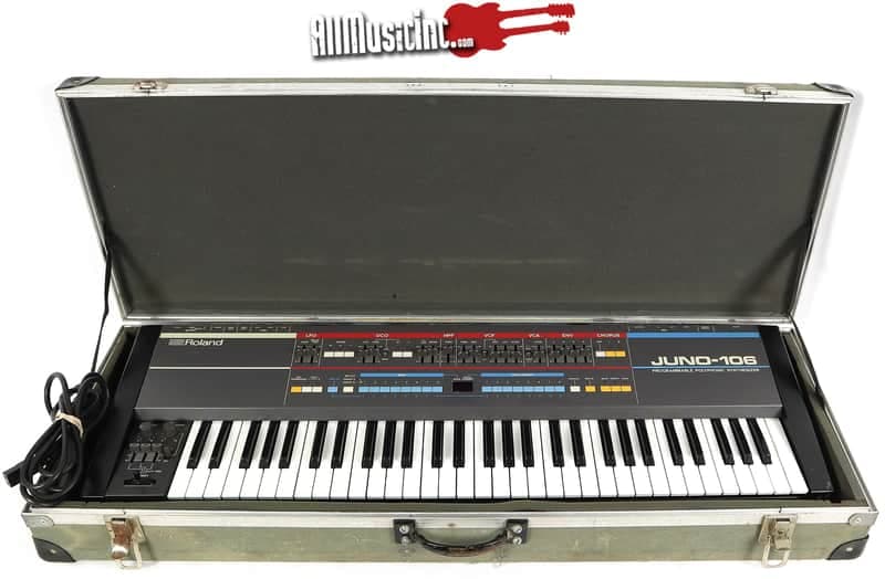 1985 Roland Japan Juno-106 Programmable Polyphonic Synthesizer Synth w/ Case