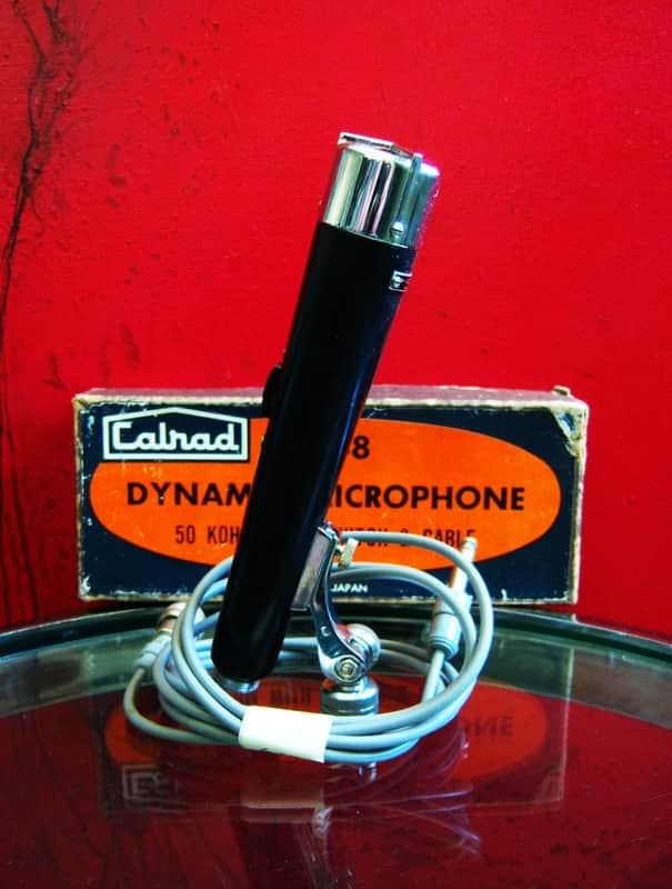 Vintage 1950's Calrad DM-8 dynamic omni-directional Microphone Hi Z w accessories Aiwa Olson Lafayette