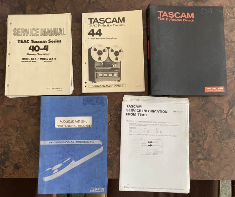 Set of TASCAM, TEAC, OTARI Service & Maintenance manuals