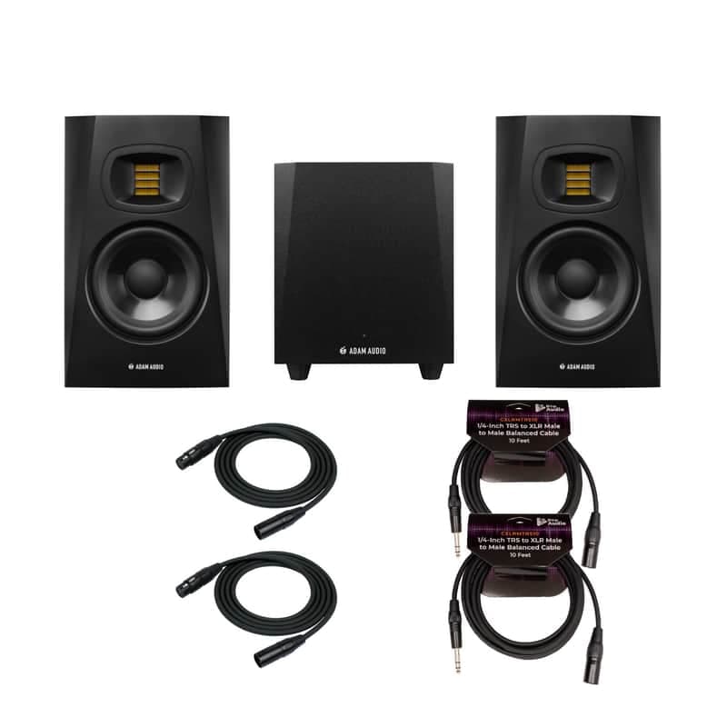 ADAM Audio T7V Monitor (Pair) with ADAM Audio T10S Subwoofer and Cable Bundle
