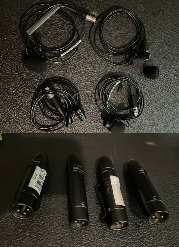 4x Shure MX183 Lavalier Microphones (service required) + phantom power adapters
