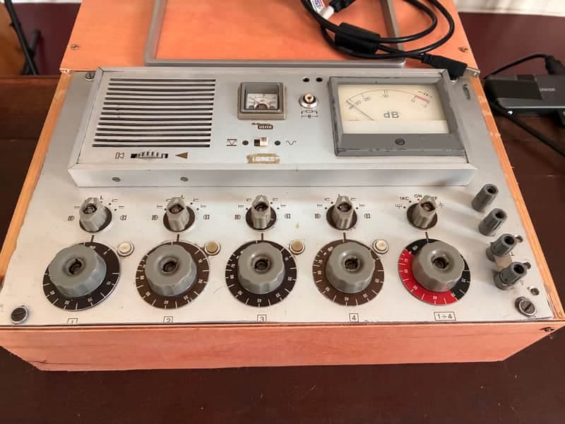 Uster Zellweger Portable EMT-104 mixer with speaker and limiter 1970s Grey
