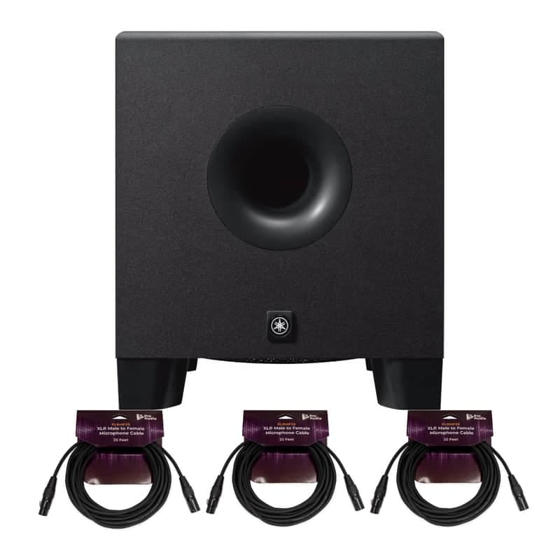 Yamaha HS8S 150 Watt Professional Powered Subwoofer (Black) Bundle with XLR Cables (3-Pack) (4 Items)