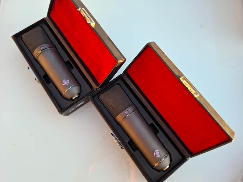 Neumann U 87 Stereo Pair Large Diaphragm Multipattern Condenser Microphone 1967 - 1985 - Matte Black