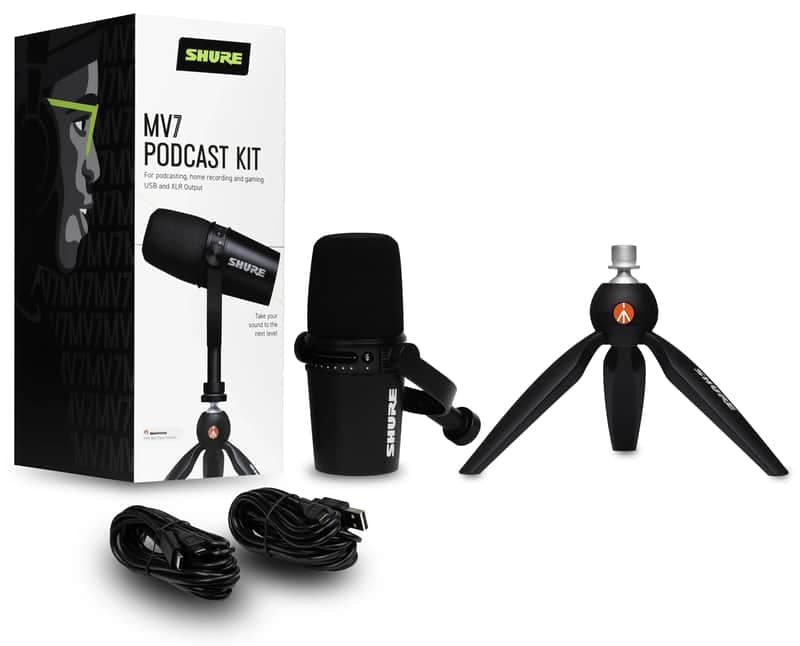 Shure MV7 USB Microphone with Tripod for Podcasting+Recording+Streaming+Gaming