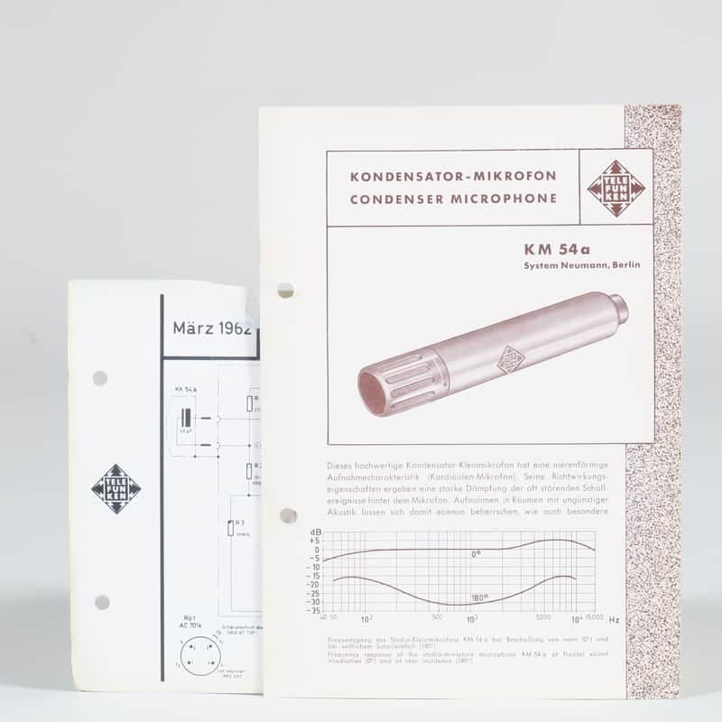 Neumann KM 54a Small Diaphragm Cardioid Condenser Microphone original brochure and schematics