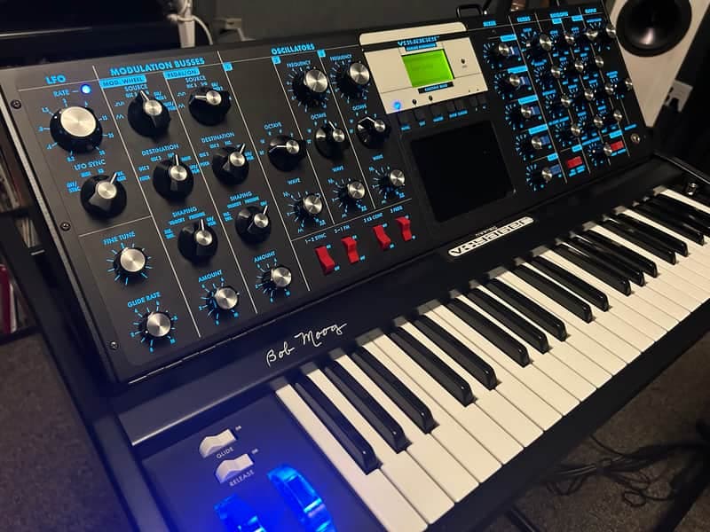 MiniMoog Voyager Signed by Bob Moog Electric Blue Edition w/ expander and pedal