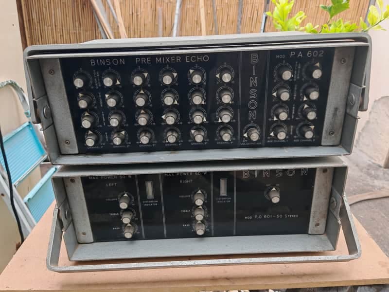 Binson Milano PA 602 Pre Mixer Echo + PO 601-50 Stereo Power Amp 1970sNero