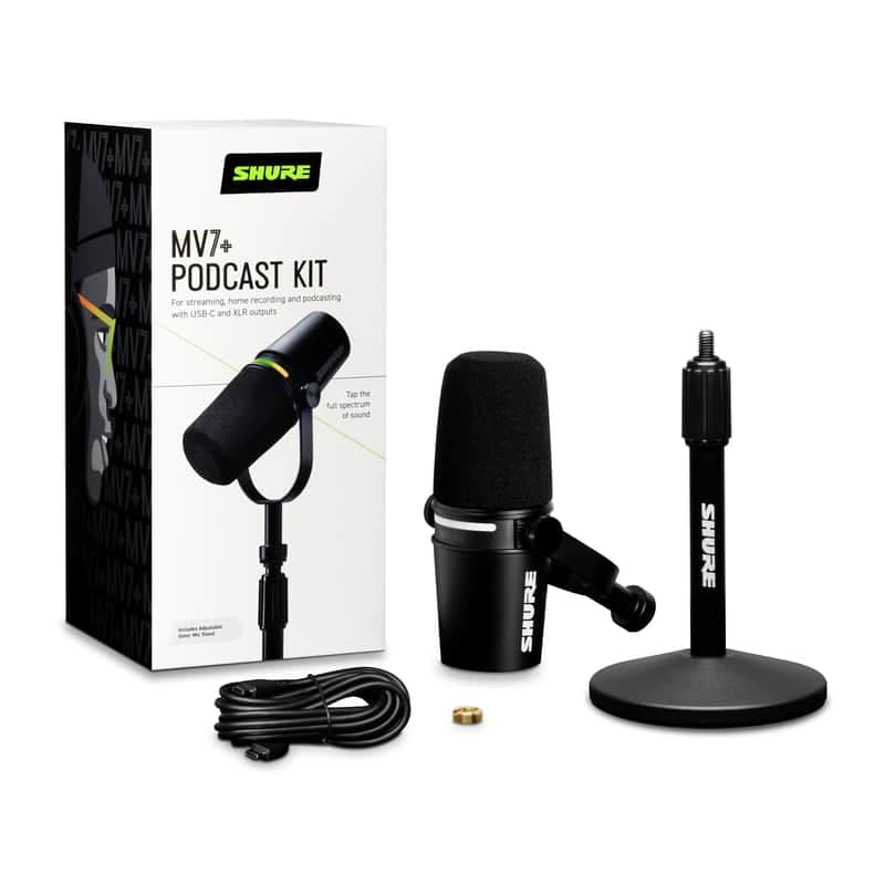 Shure MV7+USB Podcast Dynamic Microphone with Stand for Podcast+Streamers+Recording