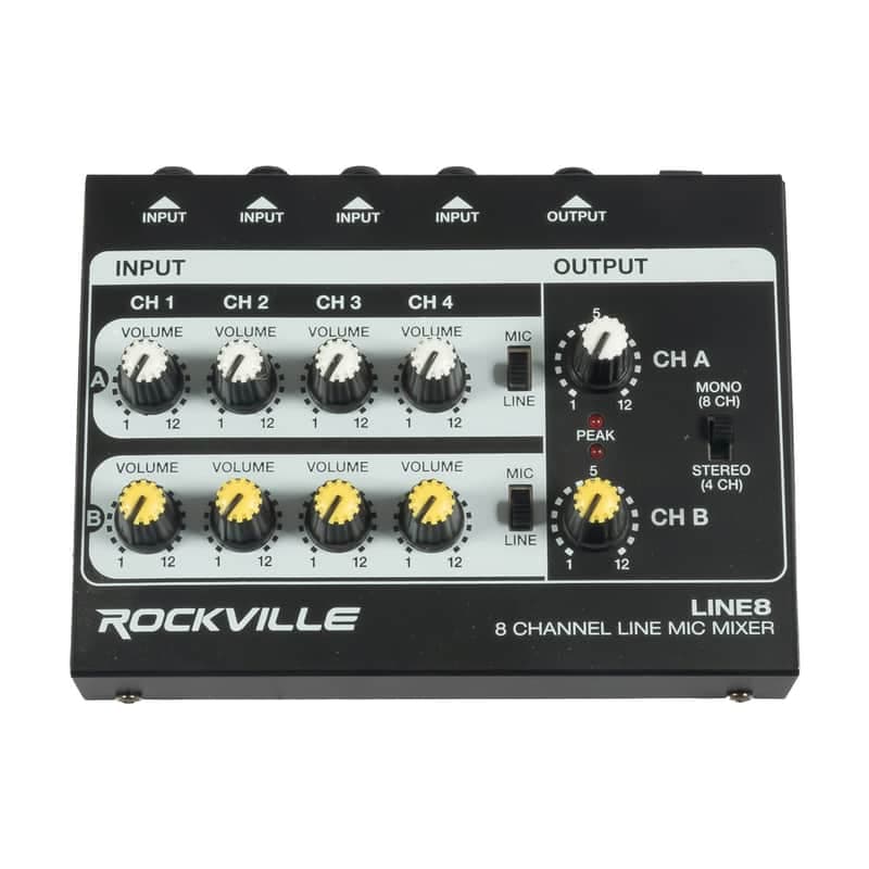 Rockville Line8 Mixer 8 Channel Line and Mic Mixer with PSU andBox USED
