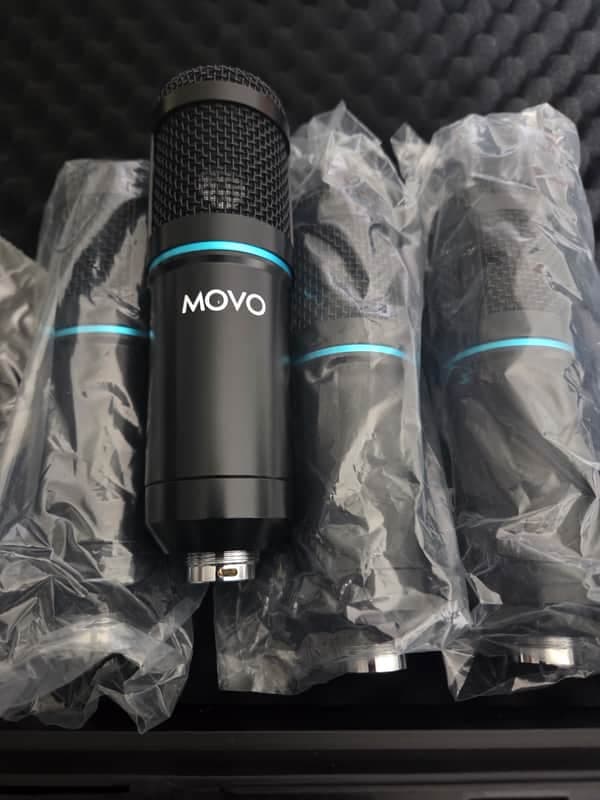 Movo PodPak4A 4-Pack Universal XLR Condenser Microphone Podcast Equipment Bundle for 4 - Includes Cardioid Mics, Desk Mount Stands, Shock Mounts, Pop Filters, and Audio Cables