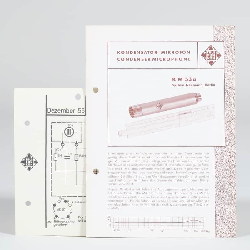 Neumann KM 53a condenser microphone original brochure and schematics