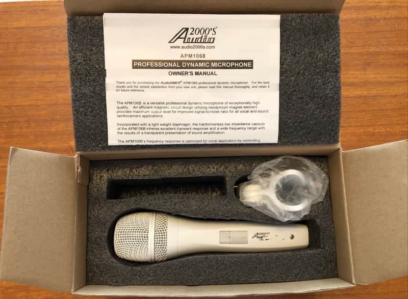 Audio 2000s APM1068 White Dynamic Cardioid Vocal Microphone with On/Off Switch and 25' White XLR Cable