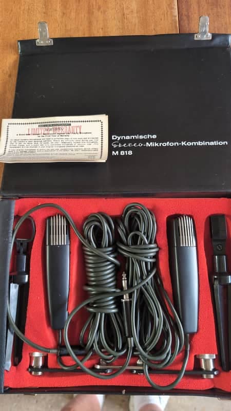 Beyer Dynamic 818 M Stereo Mic Microphone Pair Box Stands 1970 Black