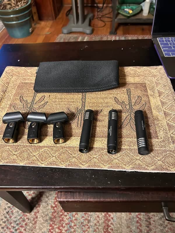 Audio-Technica PRO37 Small Diaphragm Cardioid Condenser Microphone 2010s - Black _ Set of three with clips and one pouch.