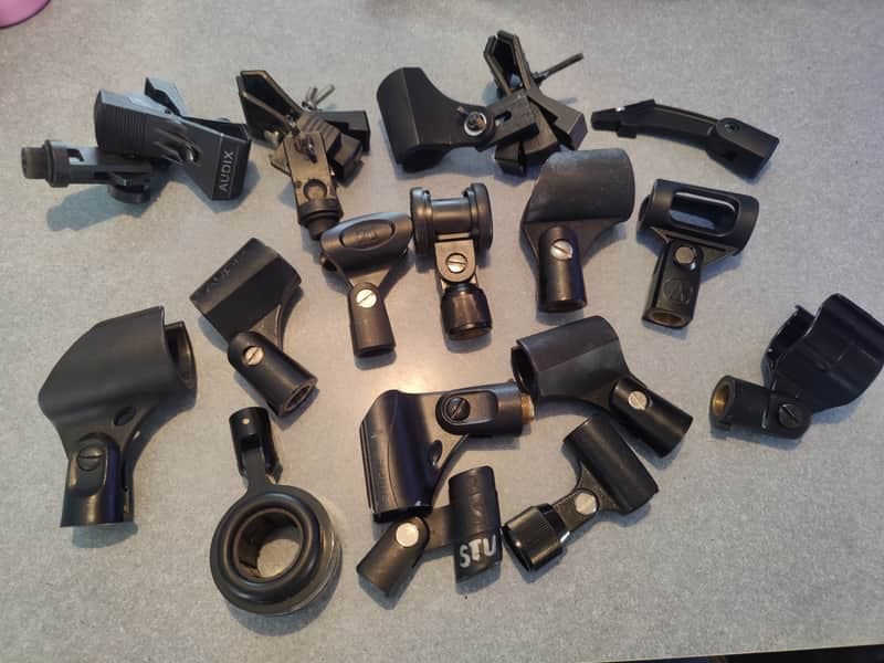 Lot of 16 Microphone Clips and Clamps 80's to early 2000's