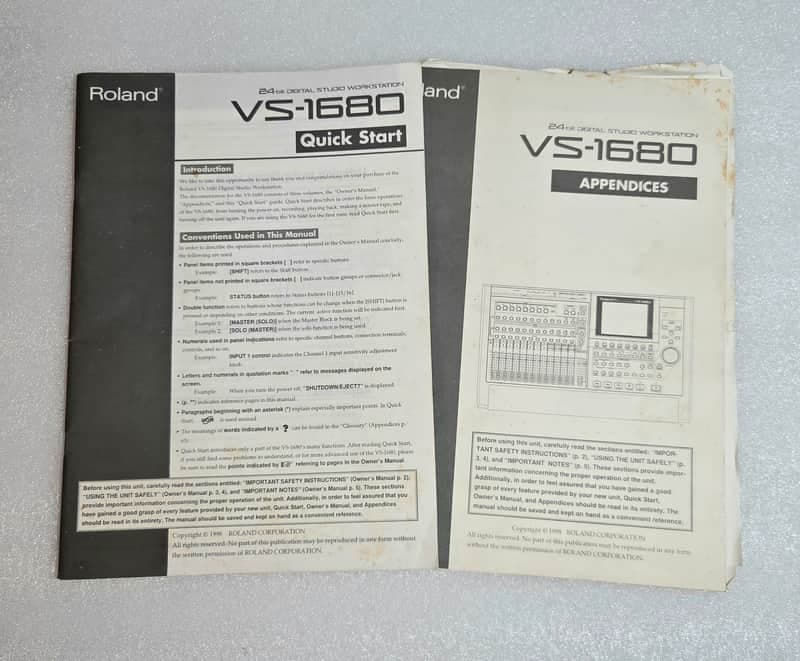 Roland VS-1680 Recorder Original Manuals - Quick Start & Appendices