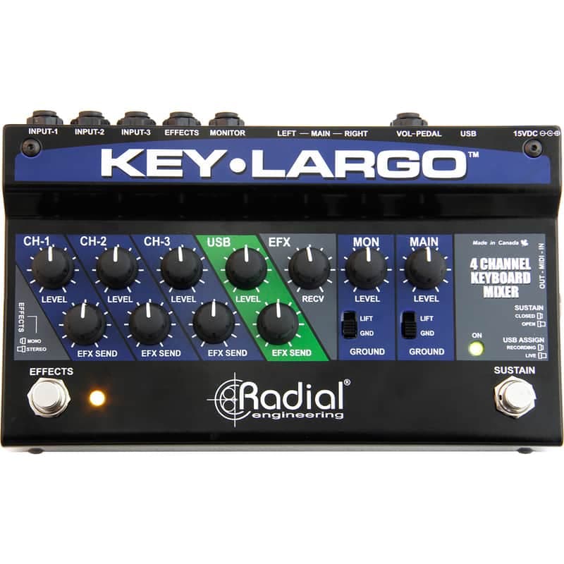 Radial Engineering Key Largo Stereo Keyboard Mixer Performance Pedal Balanced DI