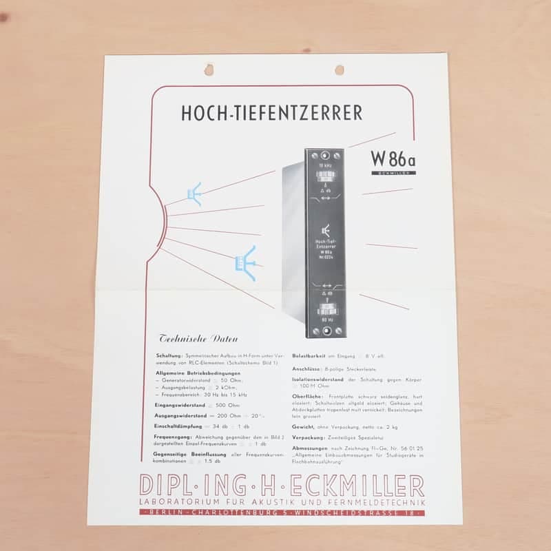 Eckmiller W 86a Hoch-Tiefentzerrer specs sheet