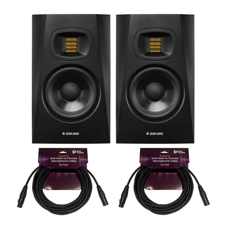 Adam Audio T7V 7 Inch Powered Studio Monitor Pair with 25 Feet XLR Cables