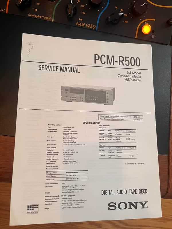 Service Manual for Sony PCM-R500 DAT