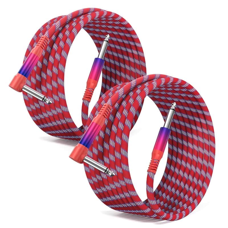 6.35Mm Ts Instrument Cable 4.5M/15Ft 2Pack,Colorful Unbalanced Angle To Straight Electric Guitar Cord Accessories,Quarter Inch Male To Male Audio Line For Bass,Amp,Speaker,Acoustic,Stage